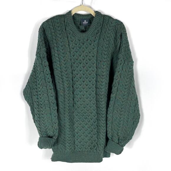 Aran Inisheer Sweater Green Wool Cable Knit Pullover Ireland Sz XL Men's - Picture 5 of 11